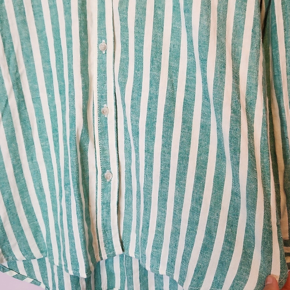 UNIVERSAL THREAD Linen Blend Women’s Green and White Striped Shirt, size S - Picture 4 of 12